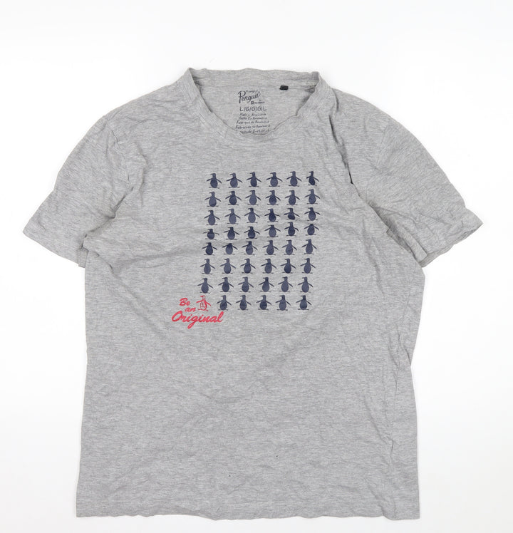 Original Penguin Men's Grey L Graphic Penguin Print Cotton T-Shirt
