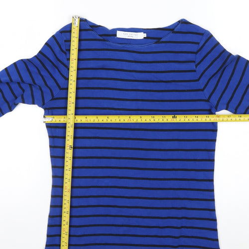 John Lewis Women Blue Striped Cotton Long Sleeve Boat Neck Top Size 10