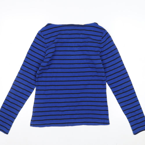 John Lewis Women Blue Striped Cotton Long Sleeve Boat Neck Top Size 10