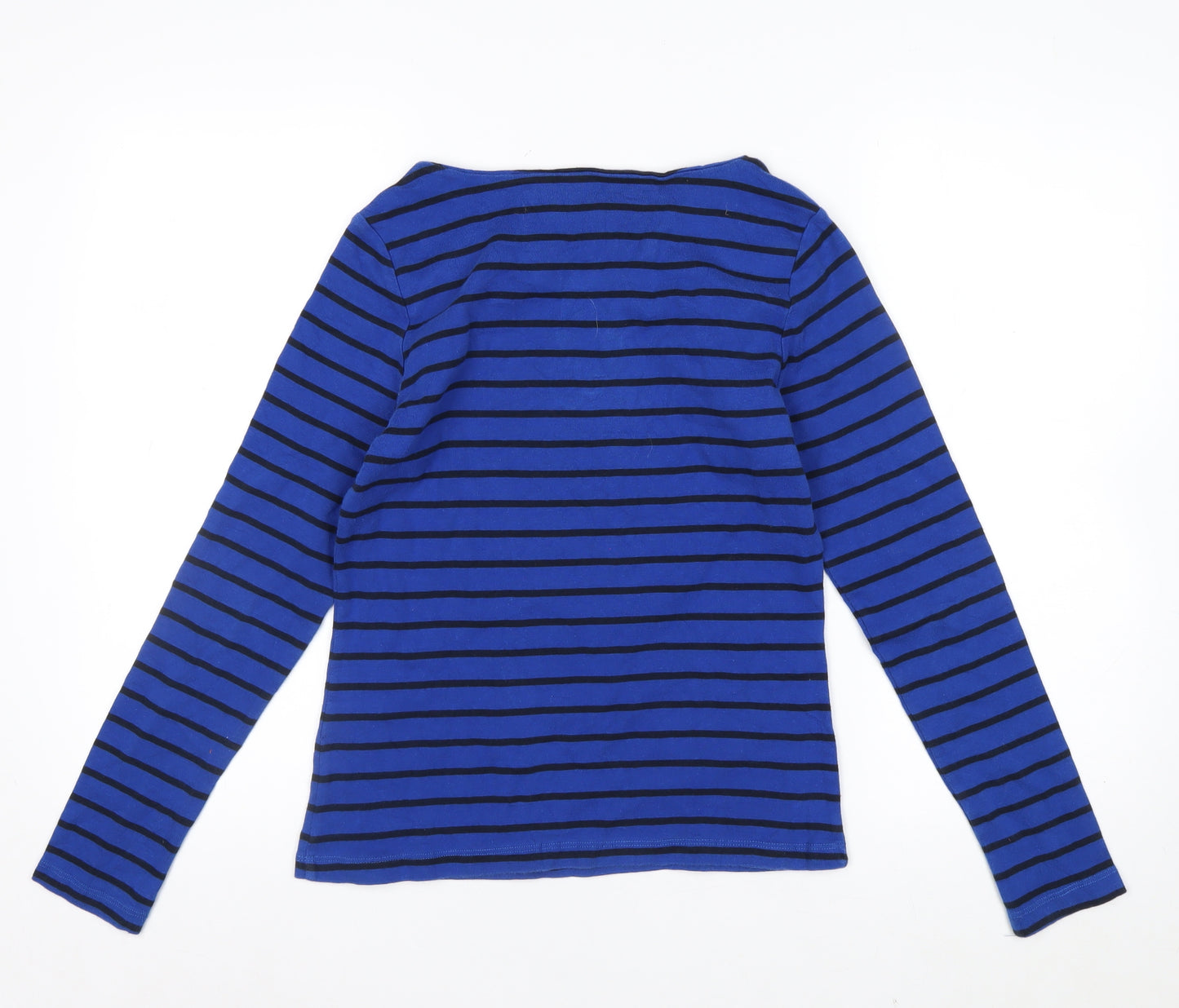 John Lewis Women Blue Striped Cotton Long Sleeve Boat Neck Top Size 10