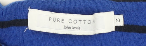 John Lewis Women Blue Striped Cotton Long Sleeve Boat Neck Top Size 10