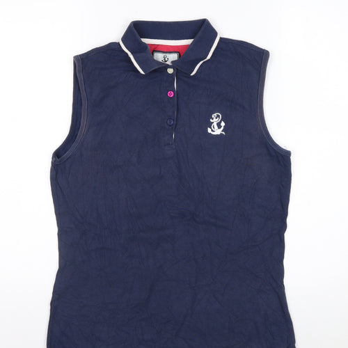 Hazy Blue Women's Navy Sleeveless Cotton Polo Shirt Size 12