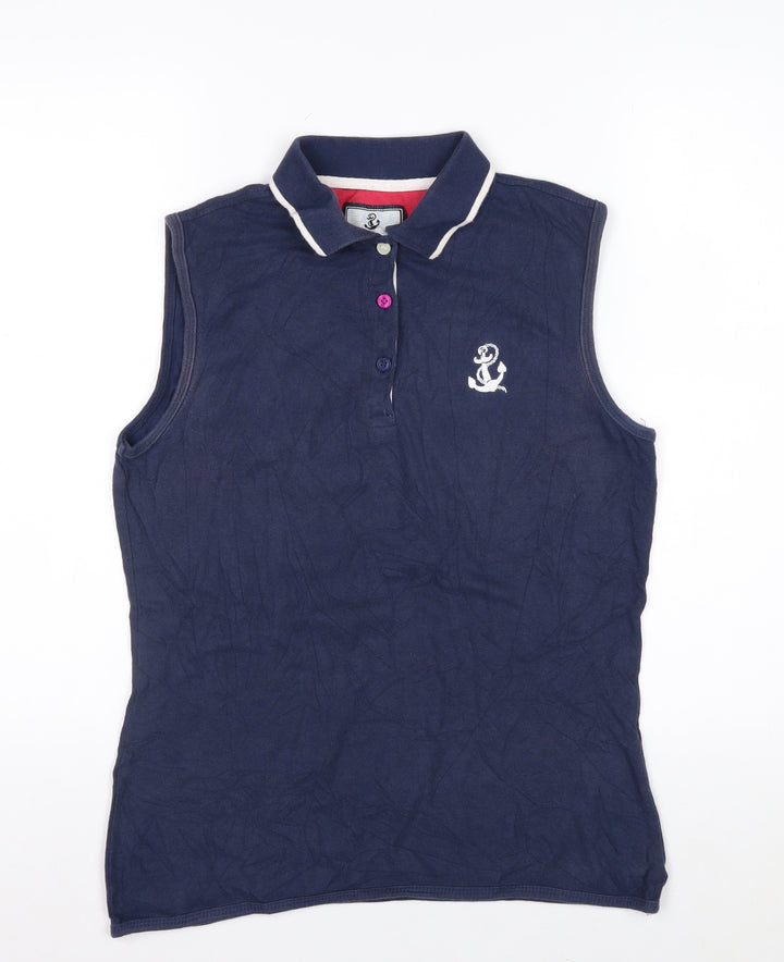 Hazy Blue Women's Navy Sleeveless Cotton Polo Shirt Size 12