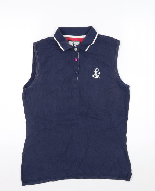 Hazy Blue Women's Navy Sleeveless Cotton Polo Shirt Size 12