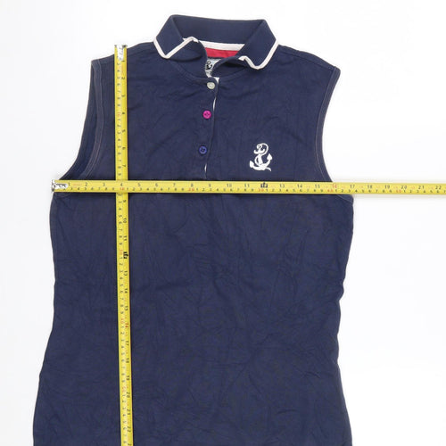 Hazy Blue Women's Navy Sleeveless Cotton Polo Shirt Size 12