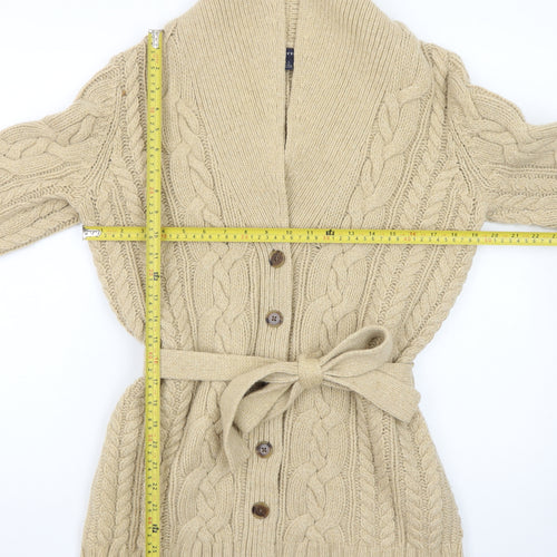Lands' End Women's Beige Wool Cable Knit Belted Cardigan Size S
