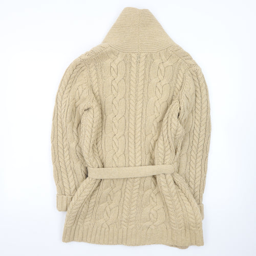 Lands' End Women's Beige Wool Cable Knit Belted Cardigan Size S