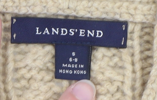 Lands' End Women's Beige Wool Cable Knit Belted Cardigan Size S