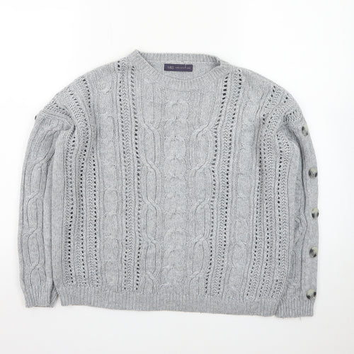 Marks and Spencer Women Grey Cable-Knit Wool Blend Jumper Size 14