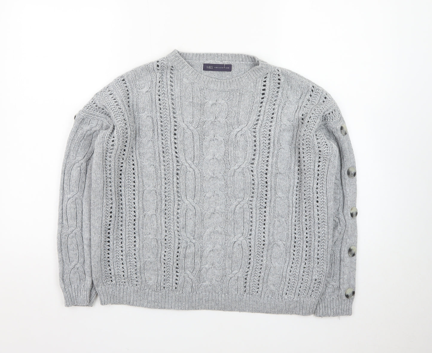 Marks and Spencer Women Grey Cable-Knit Wool Blend Jumper Size 14