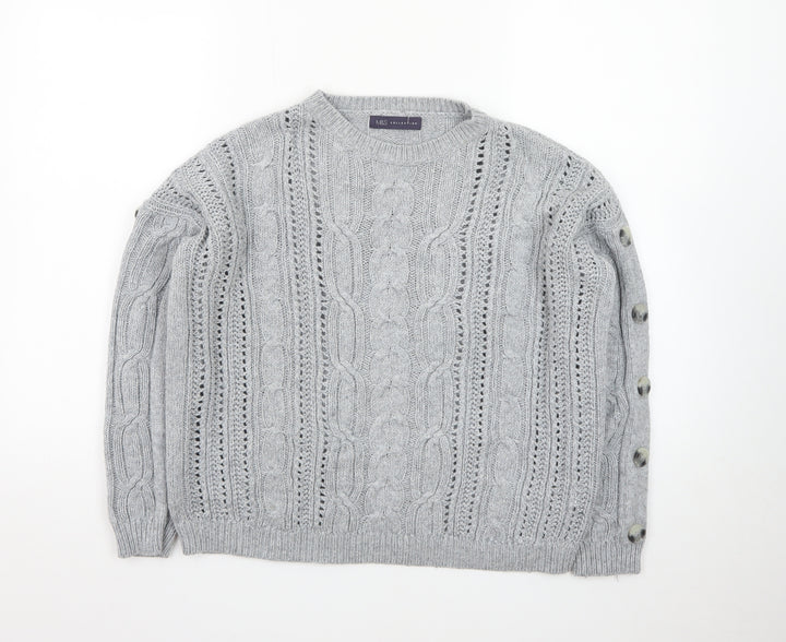 Marks and Spencer Women Grey Cable-Knit Wool Blend Jumper Size 14