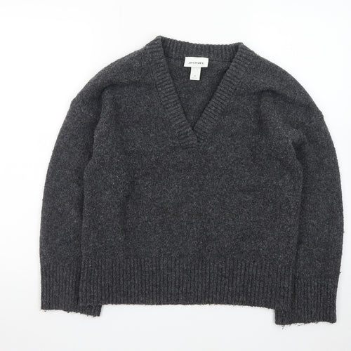 Monki Womens Grey Wool Blend V-Neck Chunky Knit Jumper XS