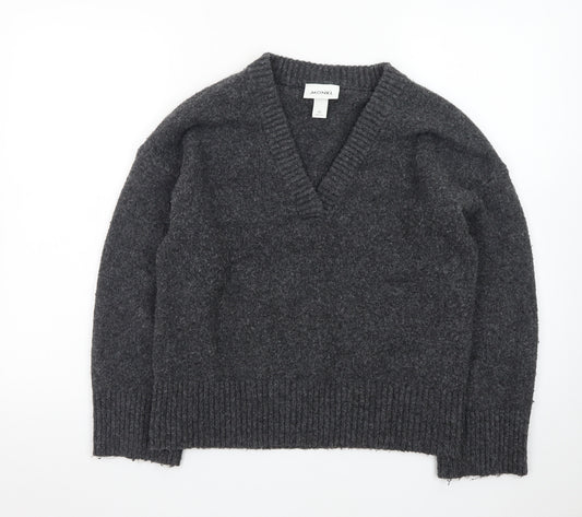 Monki Womens Grey Wool Blend V-Neck Chunky Knit Jumper XS
