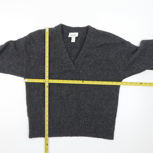 Monki Womens Grey Wool Blend V-Neck Chunky Knit Jumper XS
