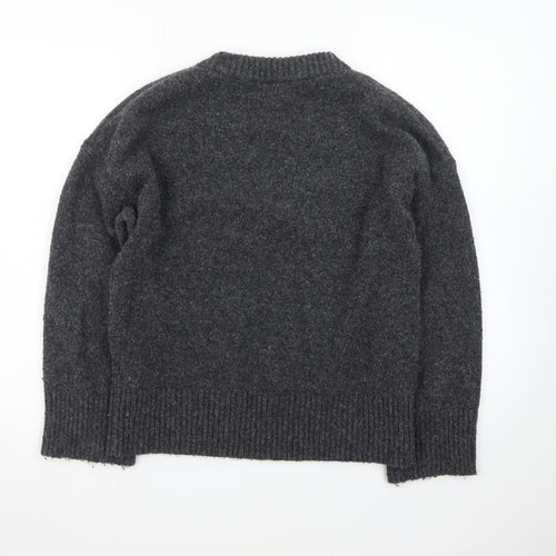 Monki Womens Grey Wool Blend V-Neck Chunky Knit Jumper XS