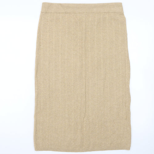Marks and Spencer Women Beige Wool Knit Pencil Skirt Size 14