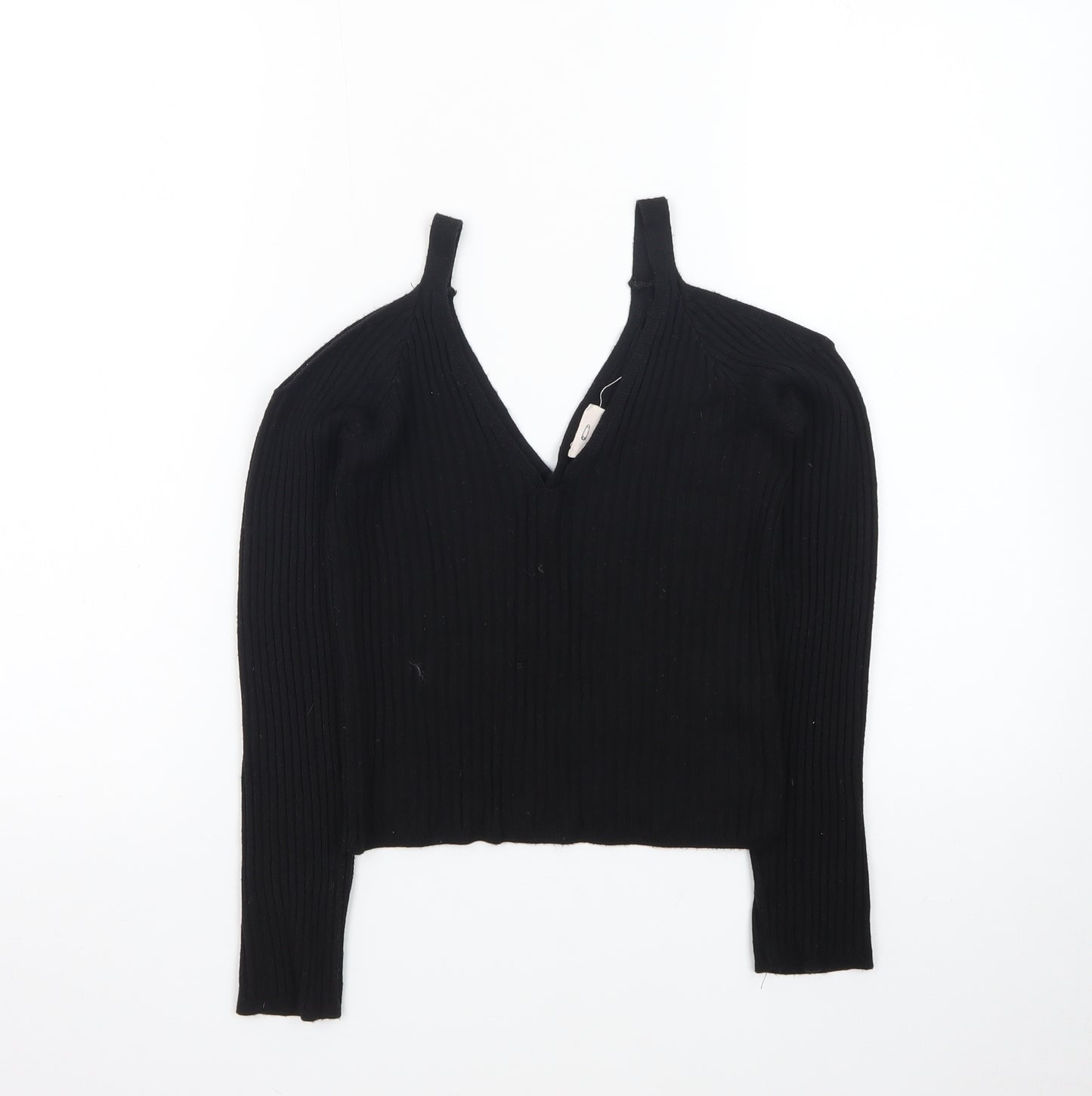 Pins and Needles Womens Black Cropped Knit V-Neck Top S