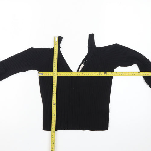 Pins and Needles Womens Black Cropped Knit V-Neck Top S