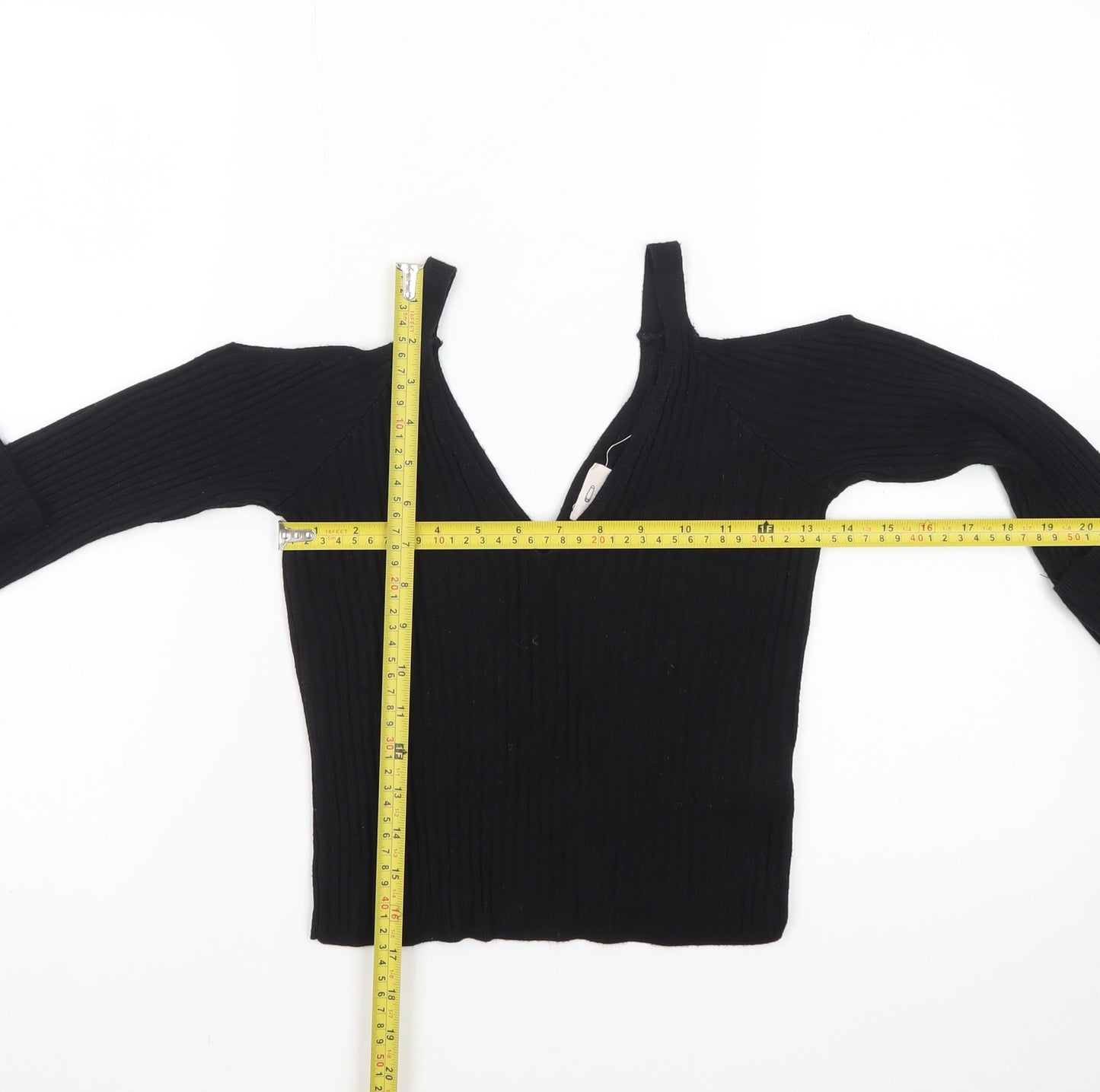 Pins and Needles Womens Black Cropped Knit V-Neck Top S