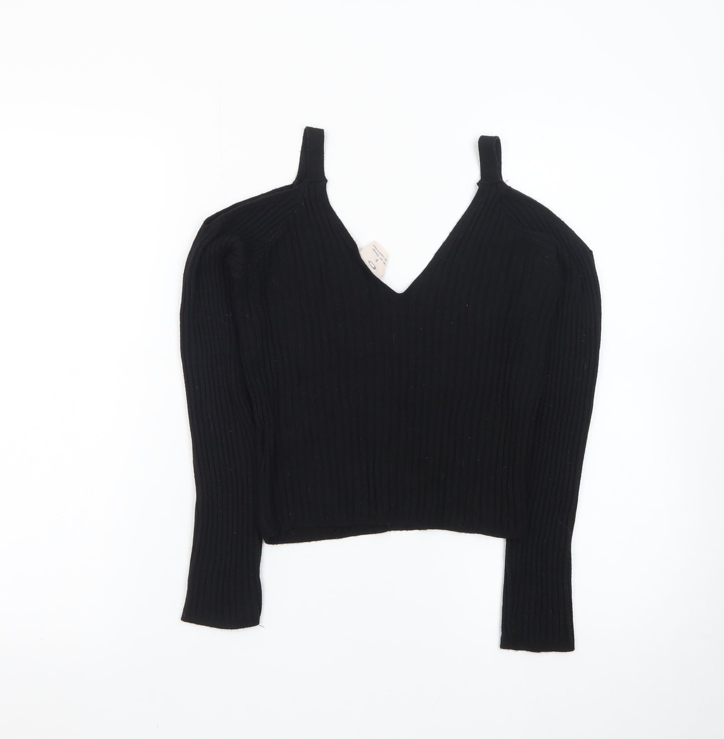 Pins and Needles Womens Black Cropped Knit V-Neck Top S