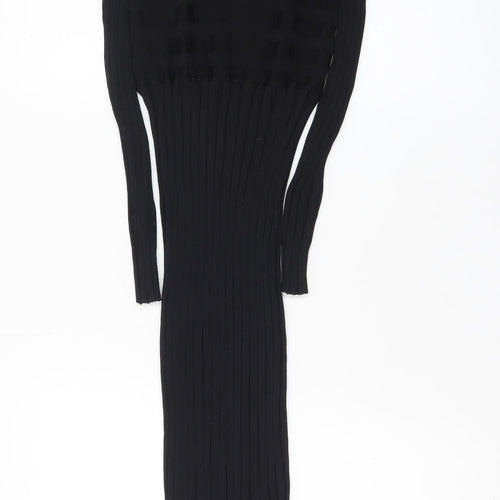 Zara Women Black Size 10 Long Sleeve Bodycon Knit Dress