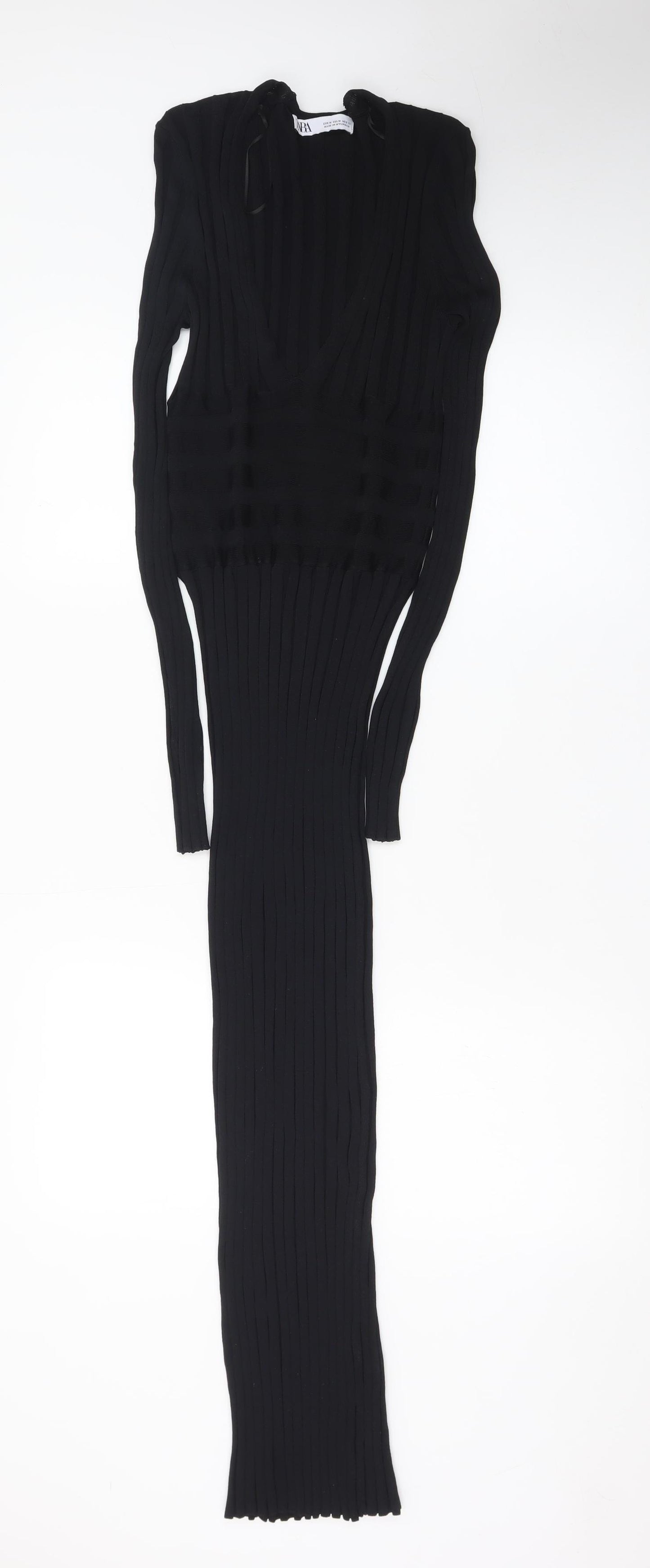 Zara Women Black Size 10 Long Sleeve Bodycon Knit Dress