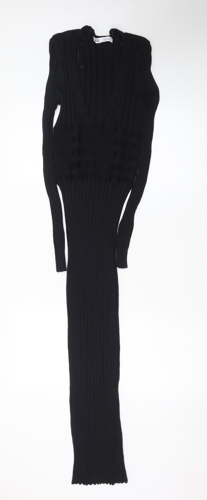 Zara Women Black Size 10 Long Sleeve Bodycon Knit Dress