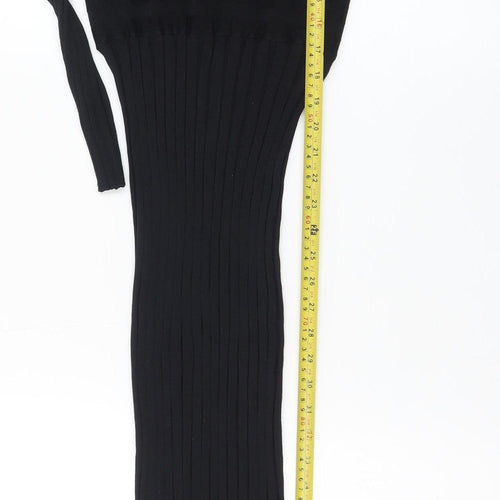 Zara Women Black Size 10 Long Sleeve Bodycon Knit Dress