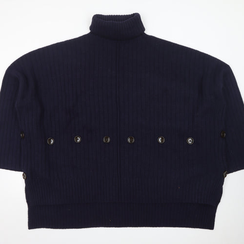 Joseph Women Blue Wool Roll Neck Ribbed Jumper Size M