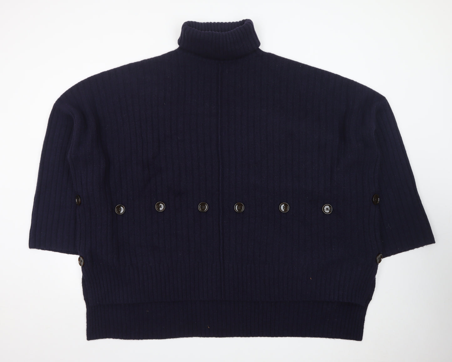Joseph Women Blue Wool Roll Neck Ribbed Jumper Size M