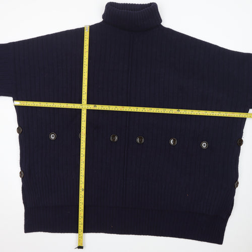 Joseph Women Blue Wool Roll Neck Ribbed Jumper Size M