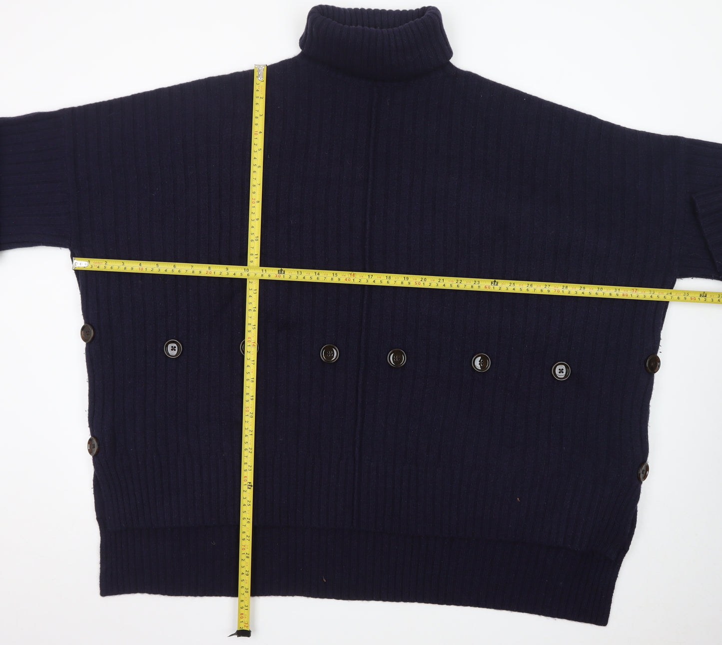 Joseph Women Blue Wool Roll Neck Ribbed Jumper Size M