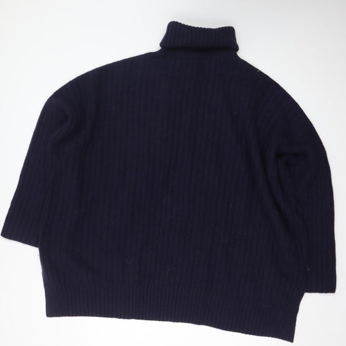Joseph Women Blue Wool Roll Neck Ribbed Jumper Size M