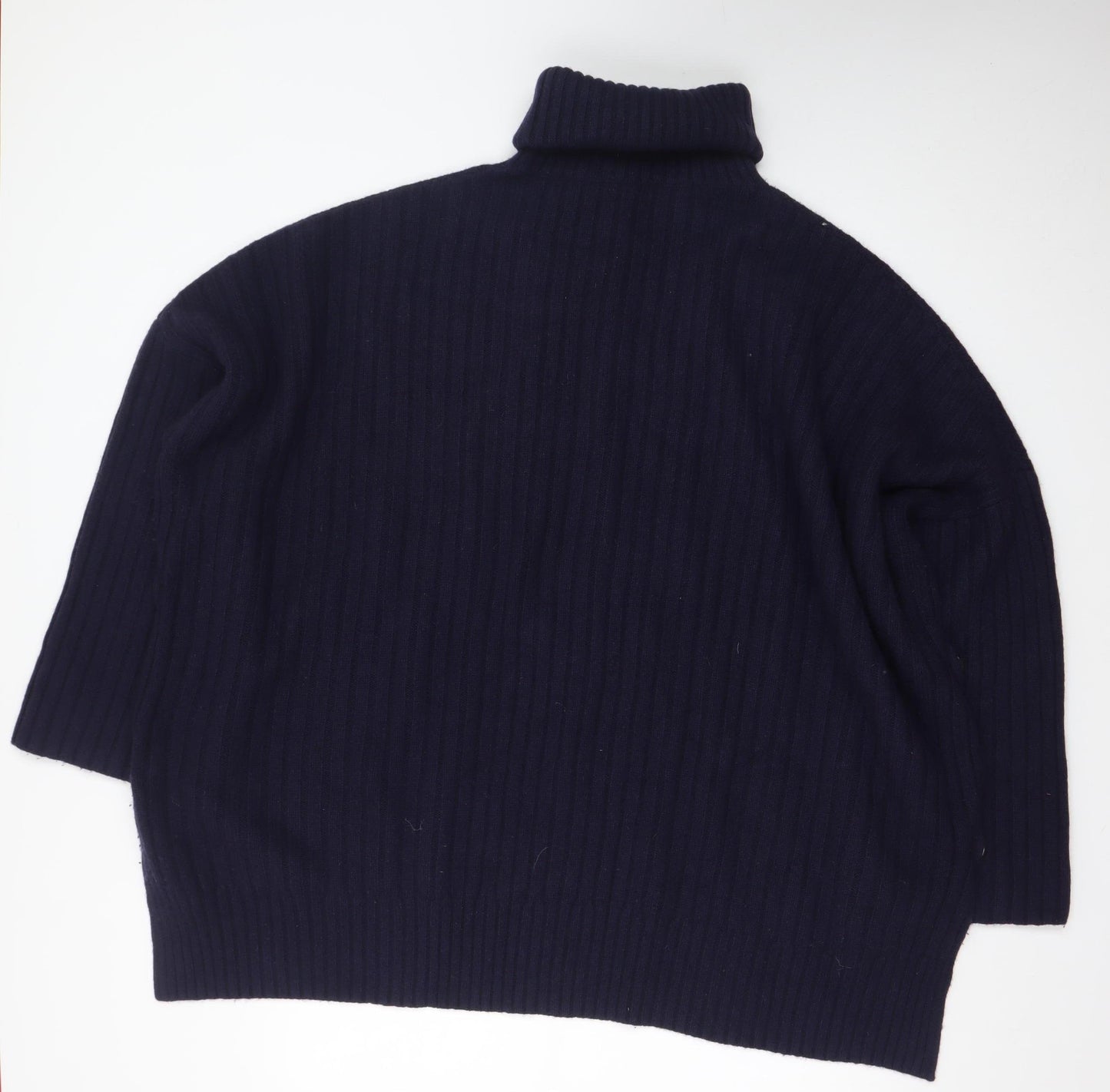 Joseph Women Blue Wool Roll Neck Ribbed Jumper Size M