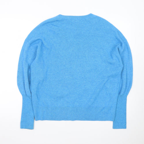 Marks and Spencer Women Blue V-Neck Cashmere Jumper Medium