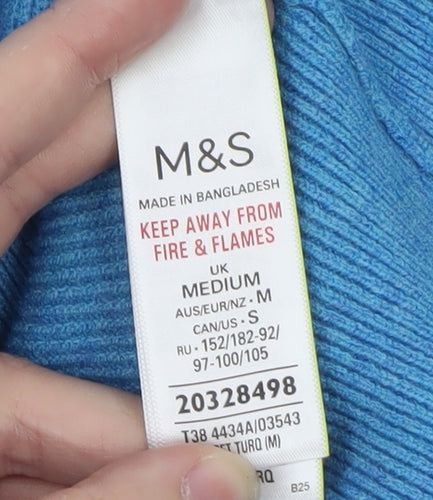 Marks and Spencer Women Blue V-Neck Cashmere Jumper Medium