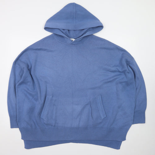 Kin Mens Blue L Hooded Cotton Pullover Jumper Knitwear
