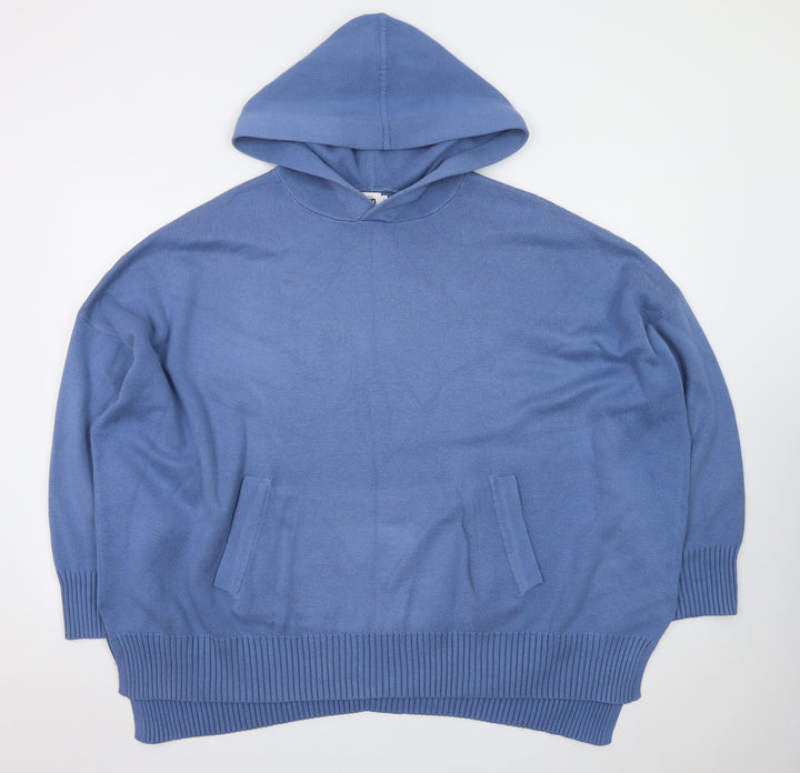 Kin Mens Blue L Hooded Cotton Pullover Jumper Knitwear