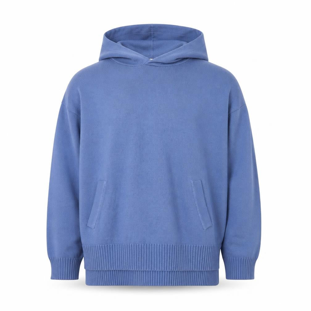 Front view of Kin men’s blue l hooded cotton jumper knitwear