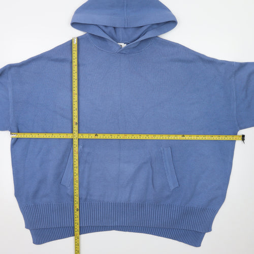 Kin Mens Blue L Hooded Cotton Pullover Jumper Knitwear