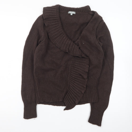 Marks and Spencer Women Brown Ruffle V-Neck Knit Cardigan Size M
