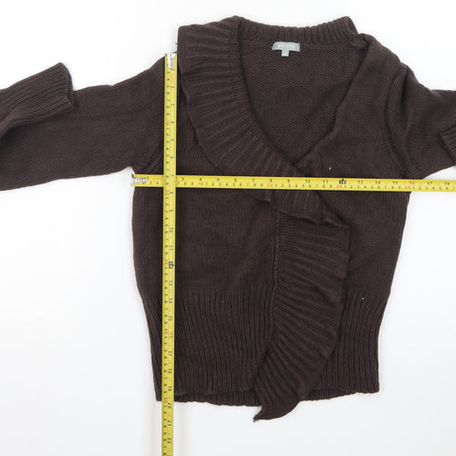 Marks and Spencer Women Brown Ruffle V-Neck Knit Cardigan Size M