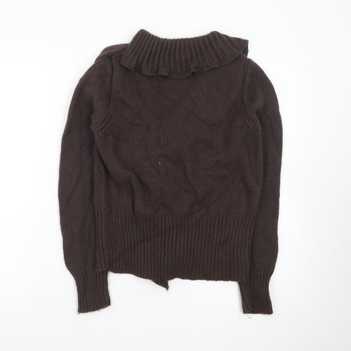 Marks and Spencer Women Brown Ruffle V-Neck Knit Cardigan Size M