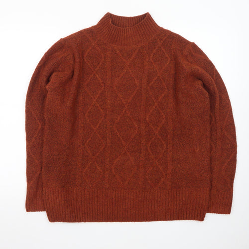 ISLE Women's Brown Mock Neck Cable-Knit Pullover Jumper Size L 18-20