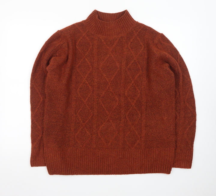 ISLE Women's Brown Mock Neck Cable-Knit Pullover Jumper Size L 18-20