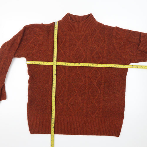 ISLE Women's Brown Mock Neck Cable-Knit Pullover Jumper Size L 18-20