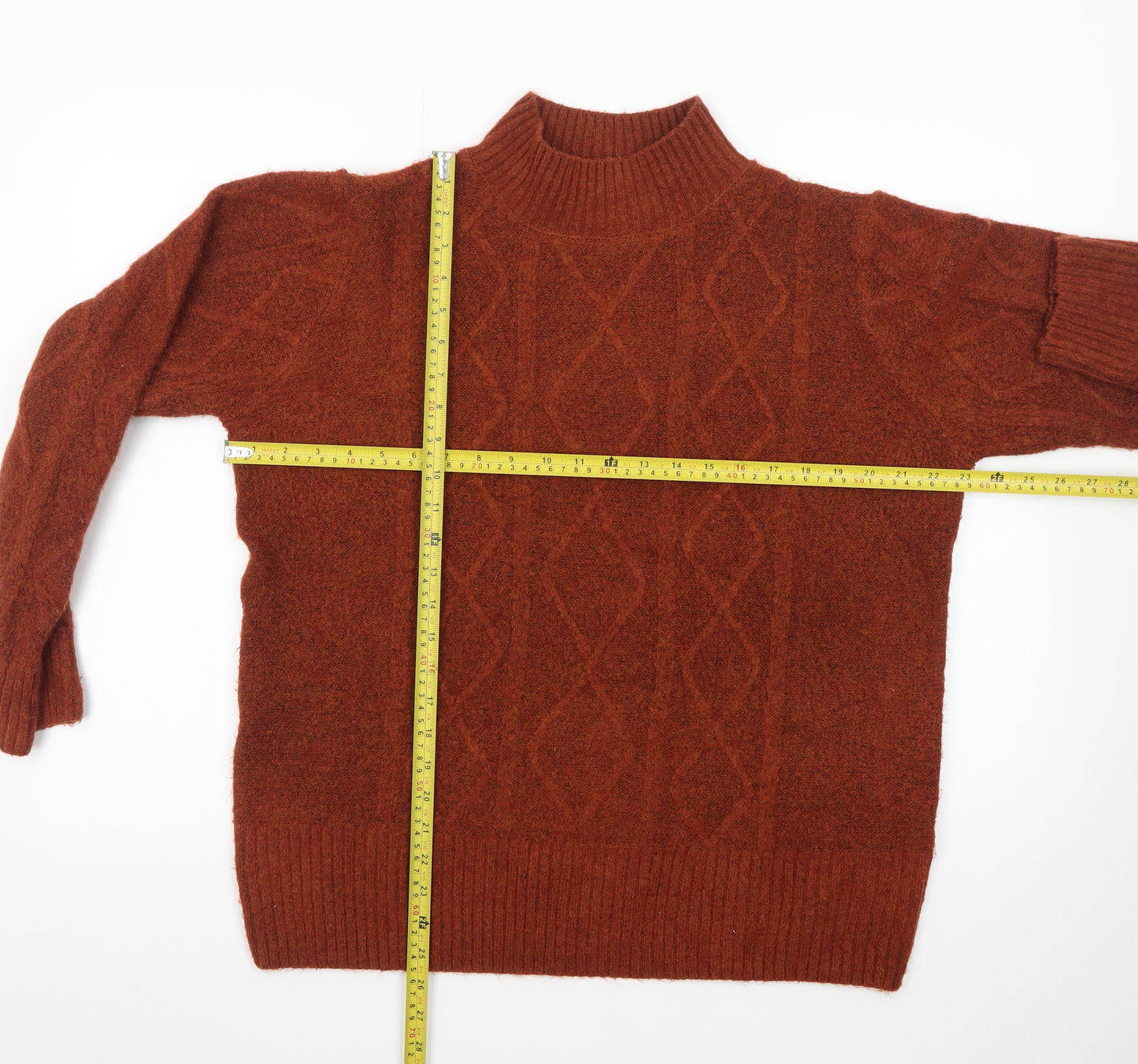 ISLE Women's Brown Mock Neck Cable-Knit Pullover Jumper Size L 18-20