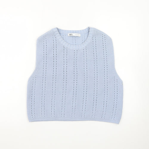 Zara Women Blue Knit Sleeveless Vest Jumper Size S