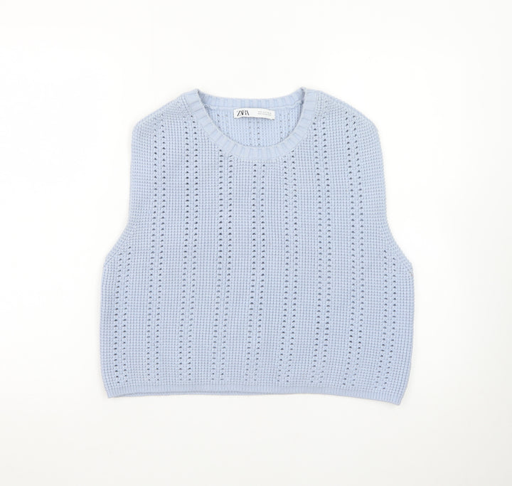 Zara Women Blue Knit Sleeveless Vest Jumper Size S