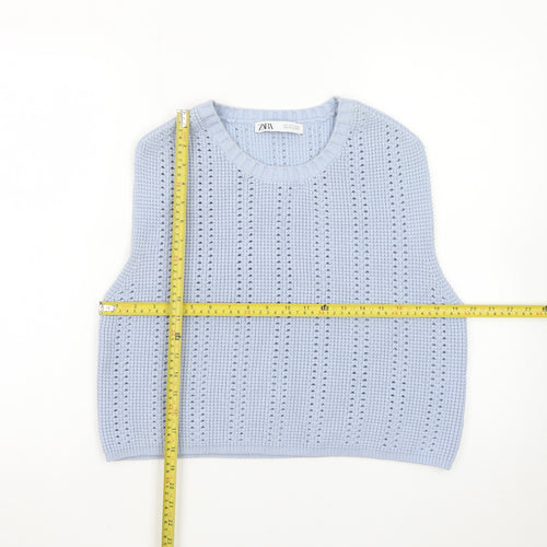 Zara Women Blue Knit Sleeveless Vest Jumper Size S
